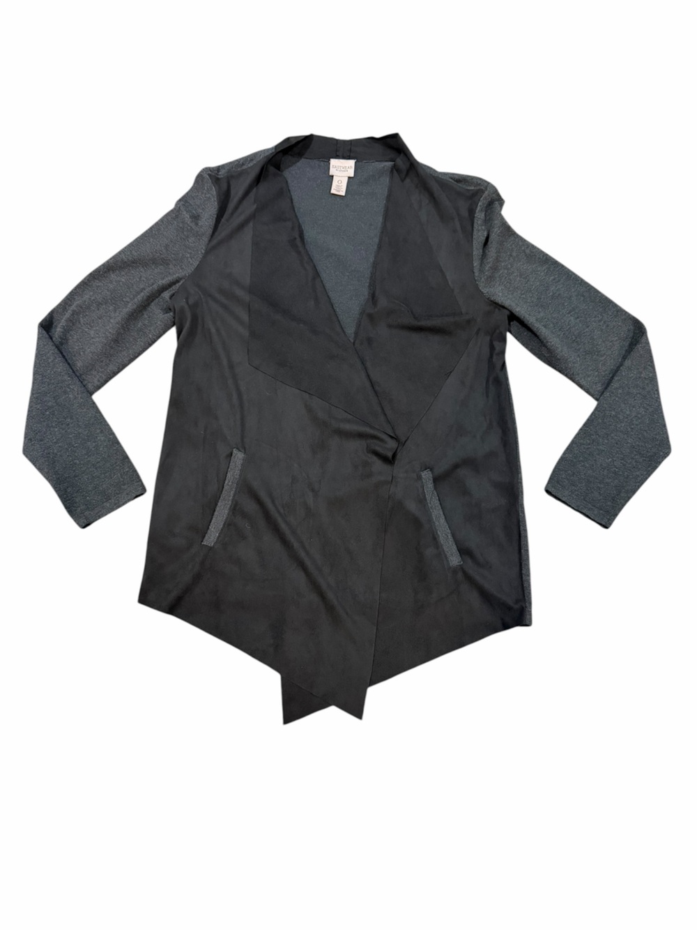 Chico’s Easywear Mixed Media Open Front Jacket Cardigan Black Gray Size 0
